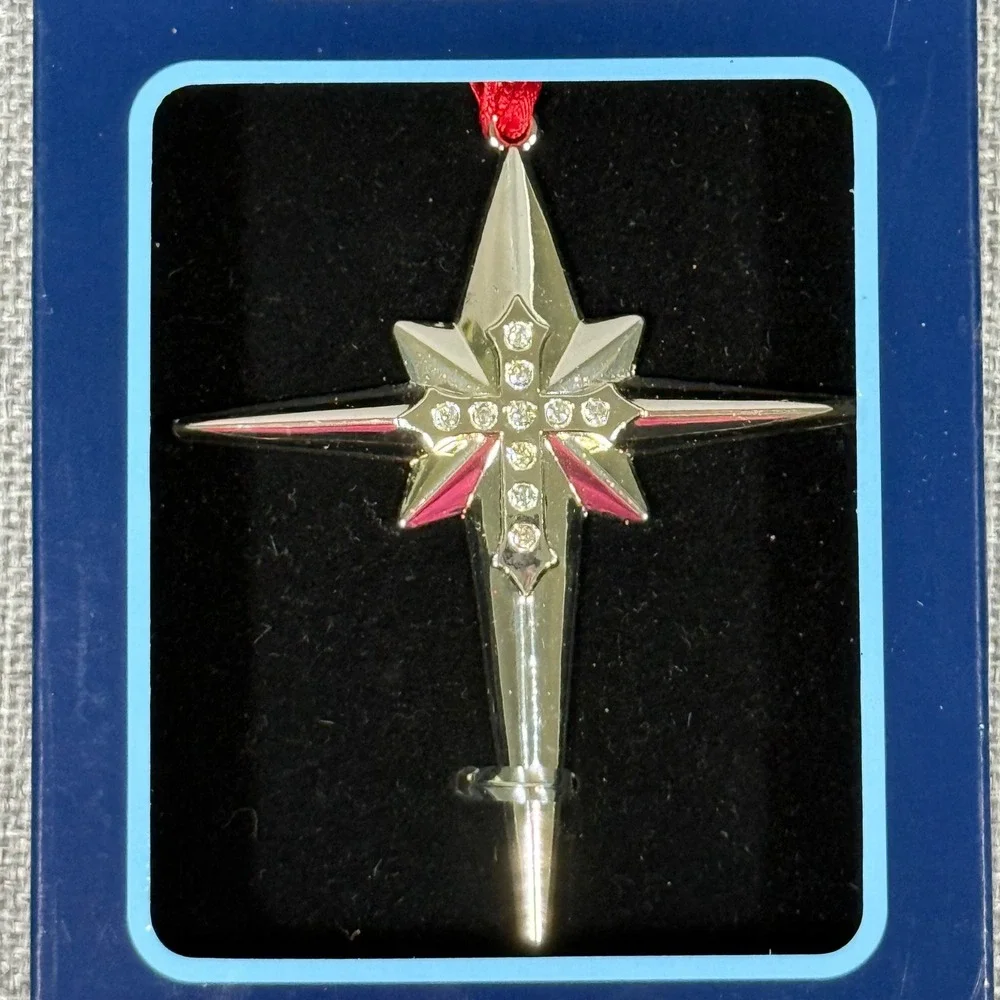 NEW Regent Square Star Cross Ornament Silver European Crystal Religious Holiday
